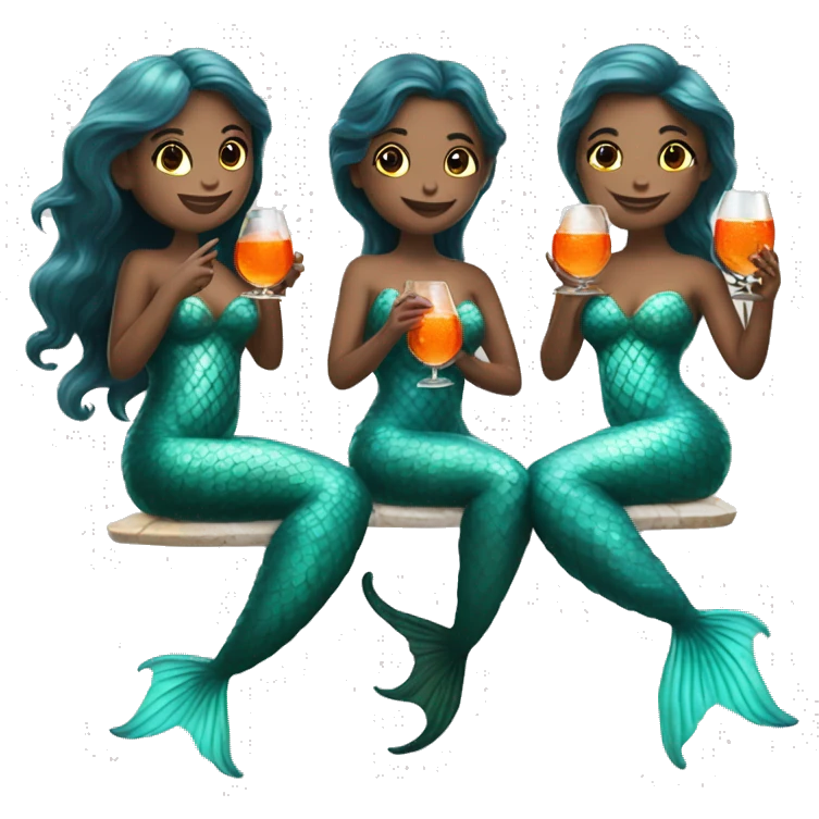 Three beautiful mermaids drinking aperol  emoji