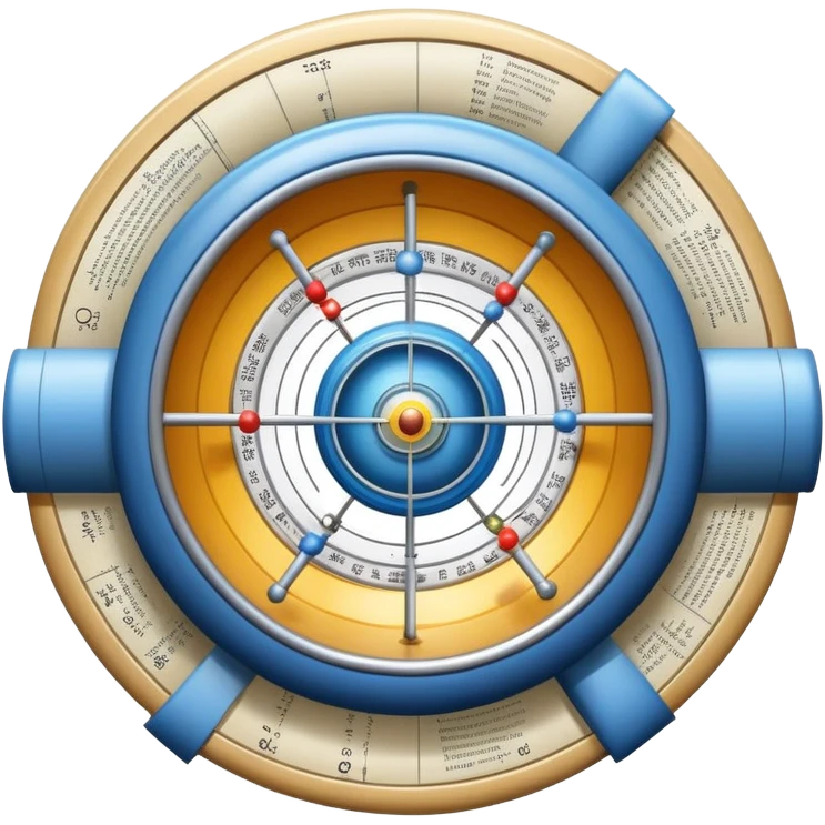 An icon featuring a physics textbook, a large Hadron Collider with particles flying off, symbolizing the study of physics. The design includes atomic models, energy waves, and scientific formulas, representing fundamental physical principles and research. Transparent background. emoji
