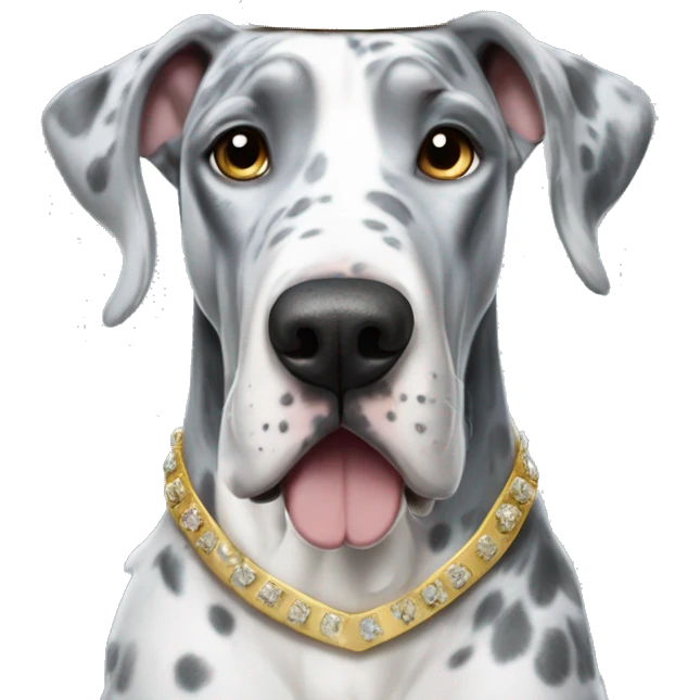 Blue Merle Great dane wearing gold princess crown emoji