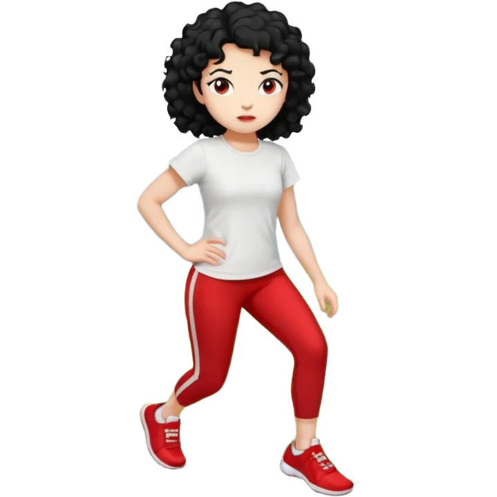 generate a pretty bratz fair skinned girl with curly black hair wearing a white tshirt trekking on a hill with red sneakers on and black leggings.  Put a hill behind her emoji