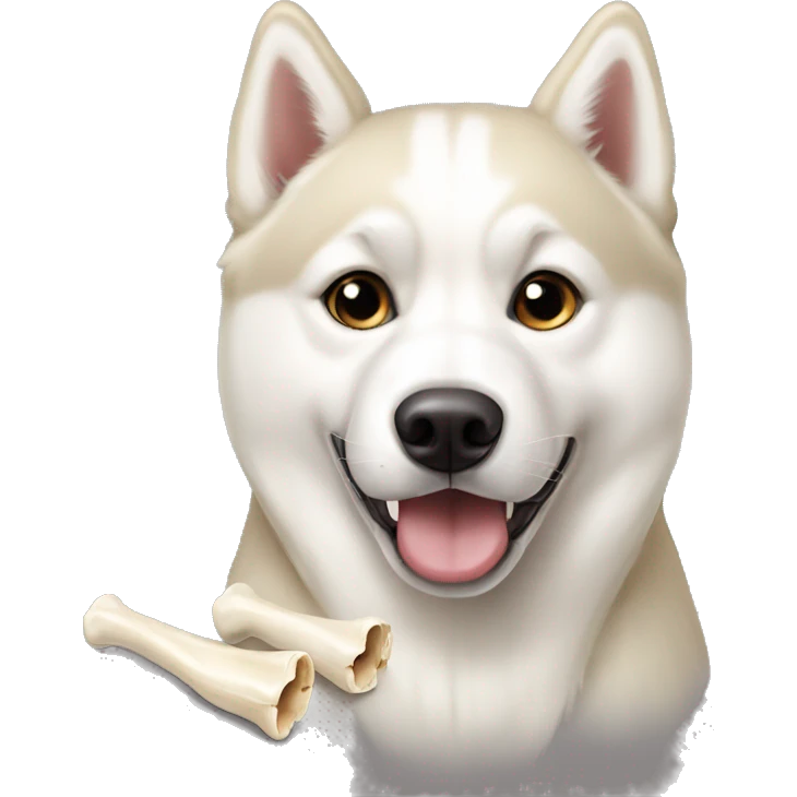 Cream and White Siberian husky with bone emoji