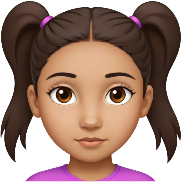 A thin, short 10-year-old mixed-race girl with closely set and wide dark eyebrows, brown straight hair in a ponytail, and brown eyes. emoji