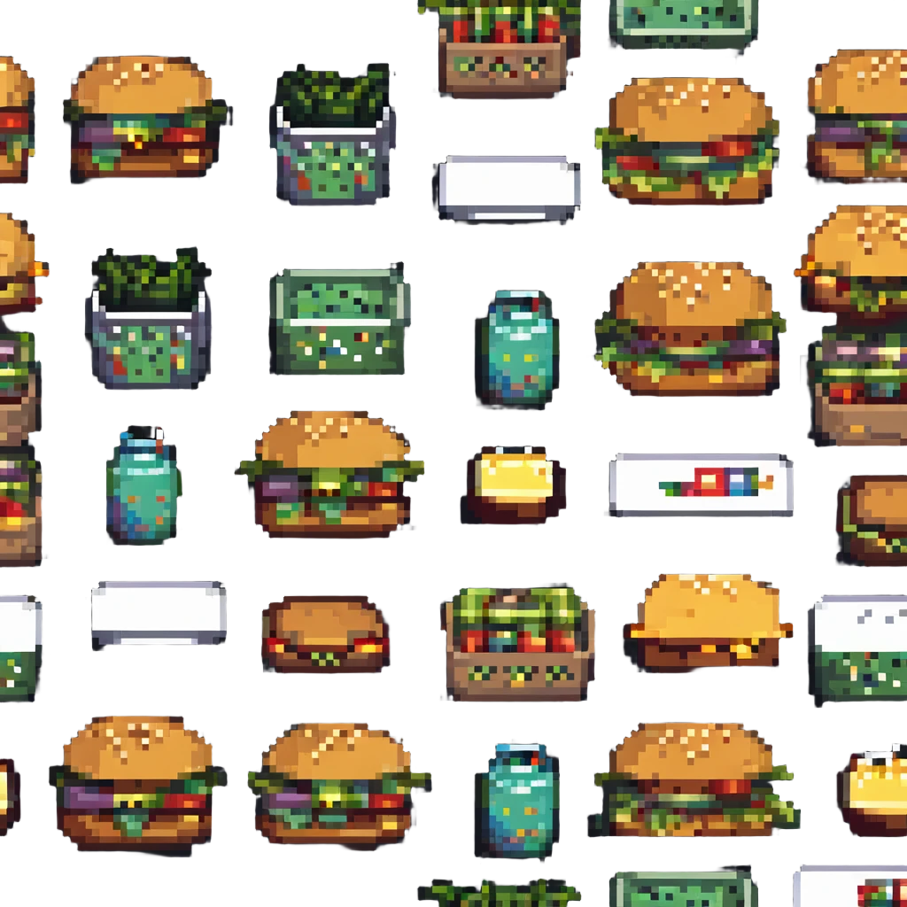 veggie burger, pixel art style emoji