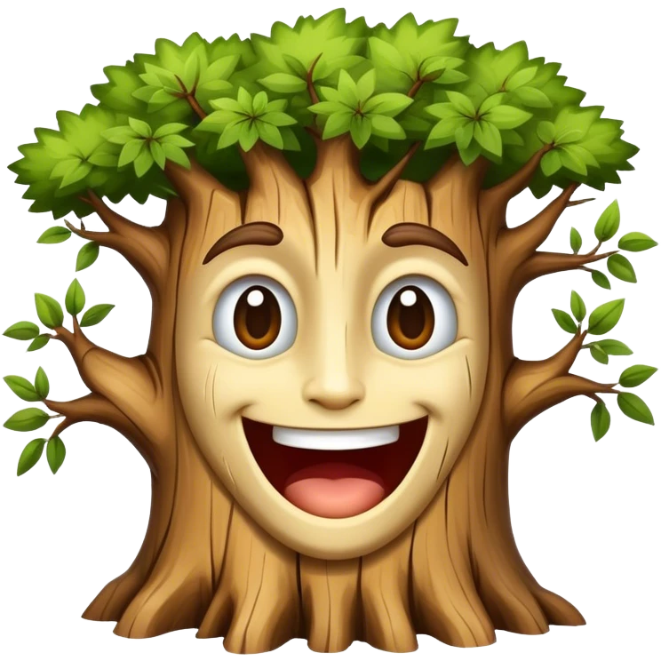 A tree with a human face is smiling. emoji
