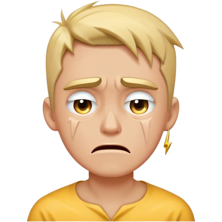 Generate a crying face with a standing “bolt” emoji