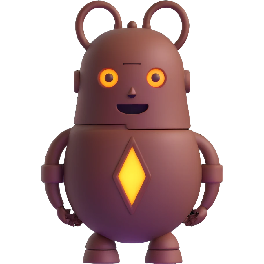 chatbot with Greek amphora body, glowing eyes emoji