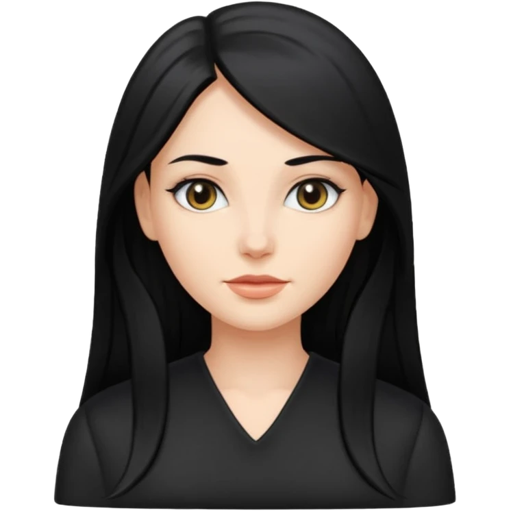 femme blanche, cheveux long, lisse et noir. Vêtement noir emoji