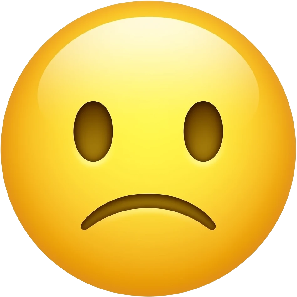 Yellow circle with no nose and eyebrows having a wavy mouth  which looks like the letter s sideways frowning looking confused emoji