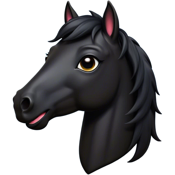 Cinematic Comical Black Horse Portrait Emoji, Head tilted dramatically with an exaggeratedly amused expression, featuring a striking jet-black fur with a glossy finish and wide, expressive dark eyes filled with playful disbelief, Simplified yet hilariously expressive features, highly detailed, glowing with a slightly sassy glow, high shine, dramatic yet playful, stylized with an air of cheeky mischief, bright and endearing, soft glowing outline, capturing the essence of a spirited and over-the-top horse, so meme-worthy it feels like it could side-eye its way into internet fame instantly! emoji