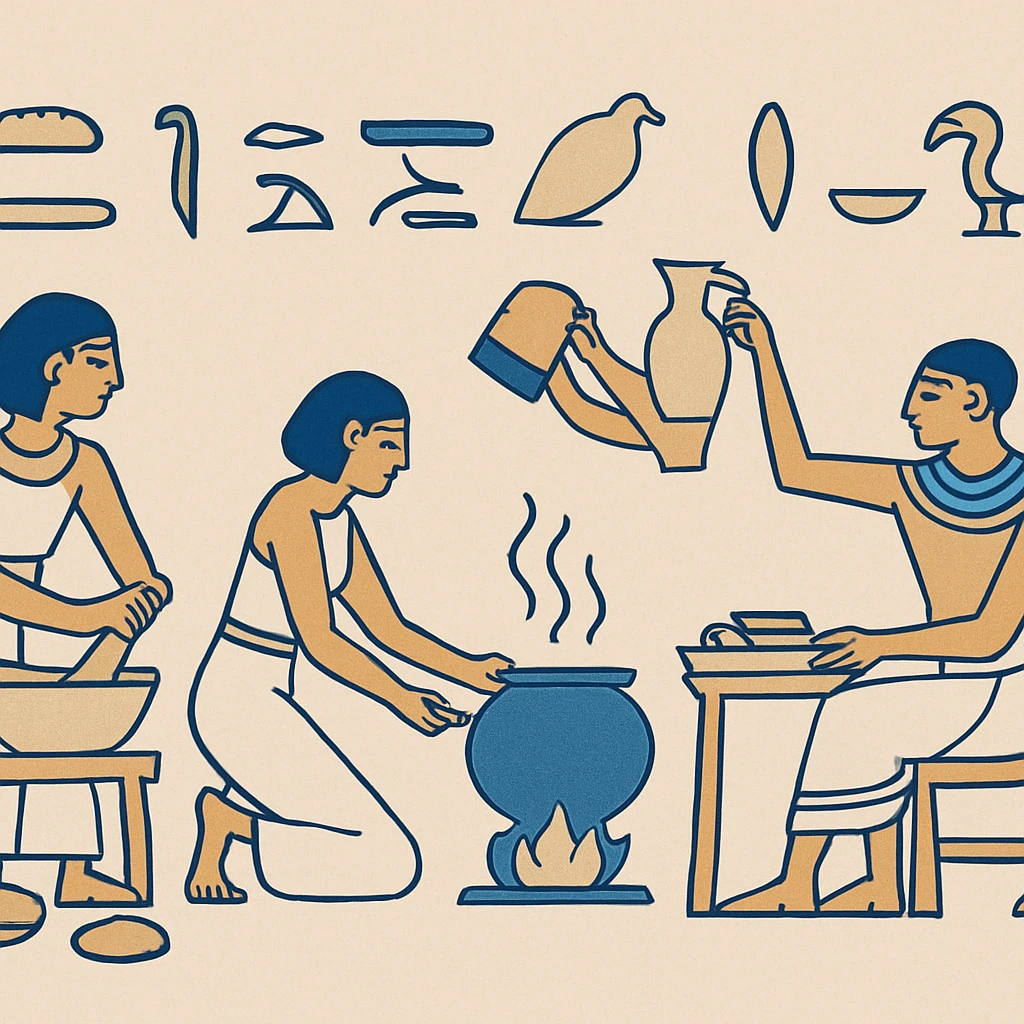 ancient Egyptian cooking scene in hieroglyphic style emoji