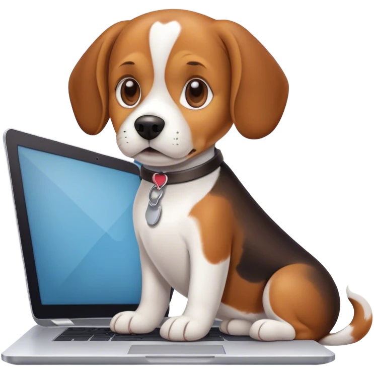 a beagle dog behind a laptop typing on it emoji