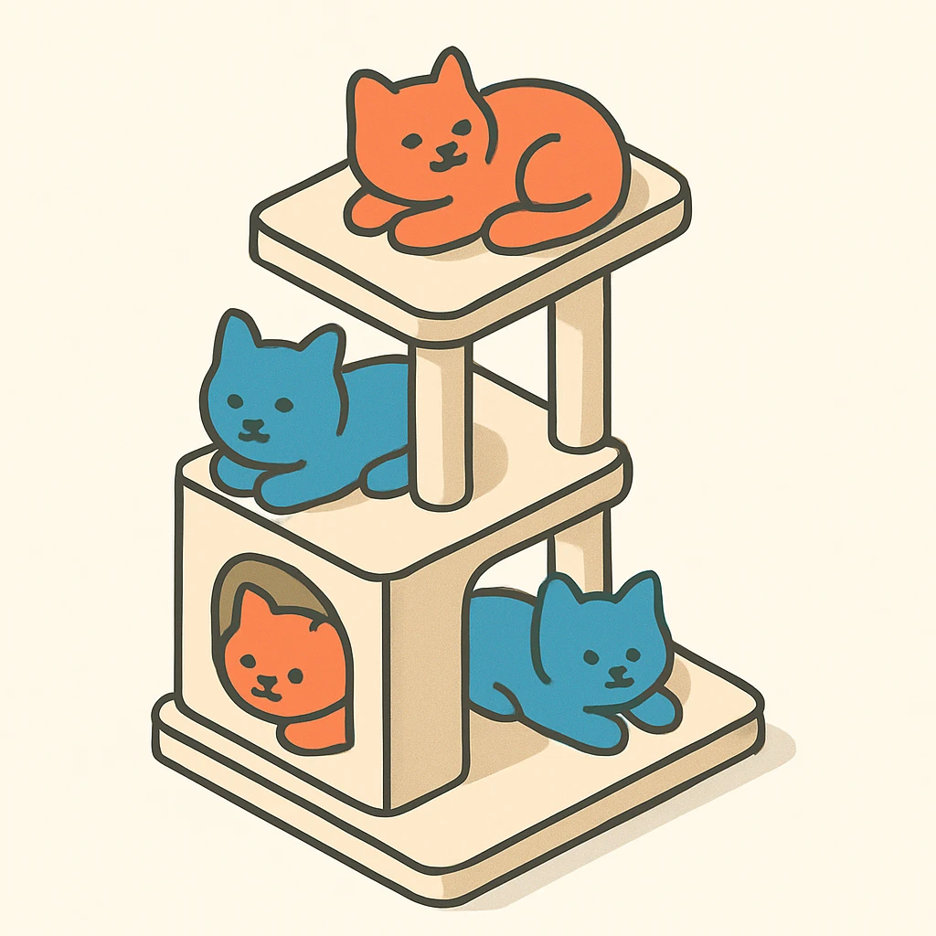 cats relaxing in a vertical playhouse emoji