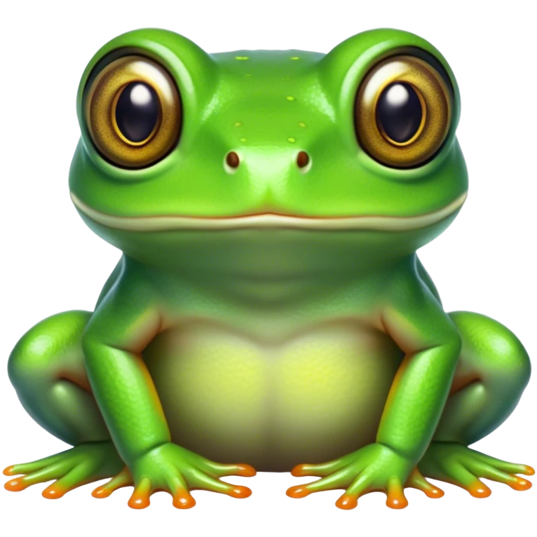 Cinematic Noble Green Tree Frog Portrait Emoji, Poised and alert, with a compact, vibrant body clad in bright, glossy green skin accented by delicate, sticky toe pads and large, bulging, observant eyes, Simplified yet sharp and sophisticated features, highly detailed, glowing with a soft, verdant luminescence, high shine, intelligent and sprightly, stylized with an air of tropical elegance, focused and attentive, soft glowing outline, capturing the essence of a watchful and confident amphibian that appears ready to leap out of the screen with effortless agility! emoji