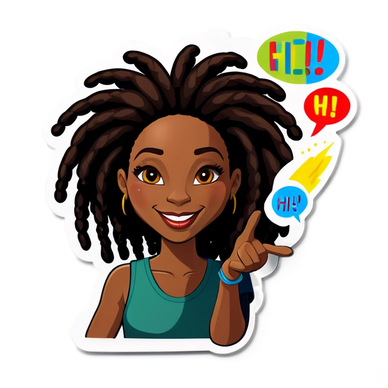Black woman with locs saying hi emoji