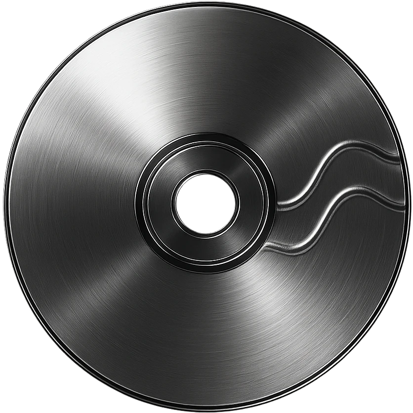A minimalist CD disc with wave pattern, glowing effect, purple color emoji