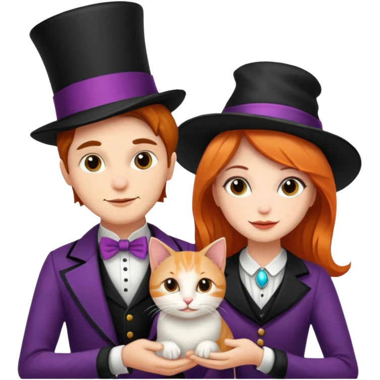 magician couple and their pet cat emoji