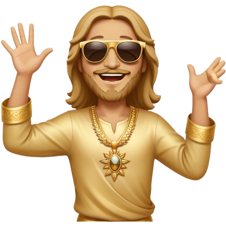 dancing figure of rejoicing Jesus with  sunglases golden  emoji