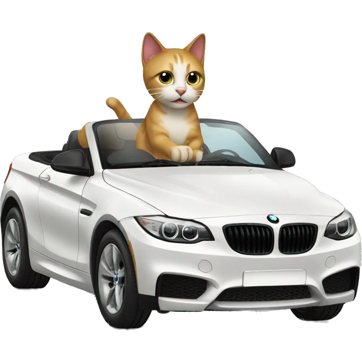 Cat driving  in a BMW-branded vehicle emoji