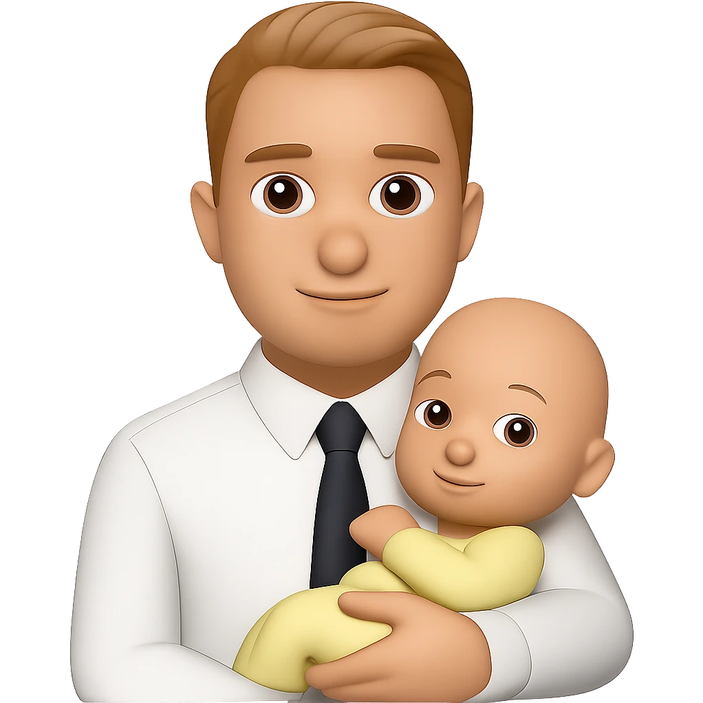 Edit the image to show the man holding a baby in his arms. Keep the same style and transparent background. emoji