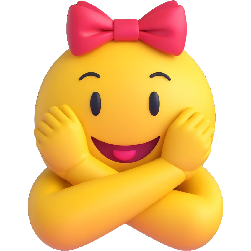 3D smiley emoji, nagy szempillás, masnival, ölelős emoji