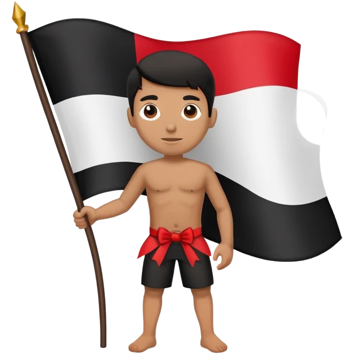 It’s a red white and black flag with a man with a bow  emoji
