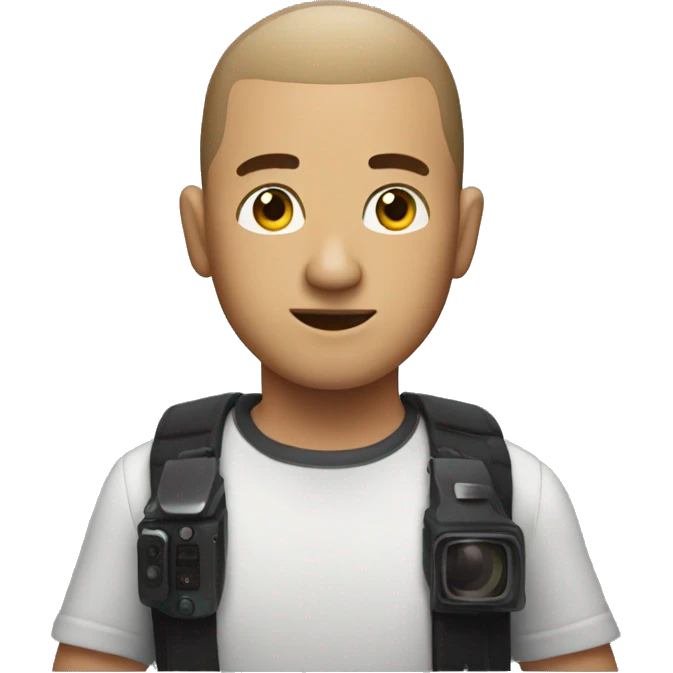 Create a dude with short haur like a buzz cut who is filming with a film camera  emoji