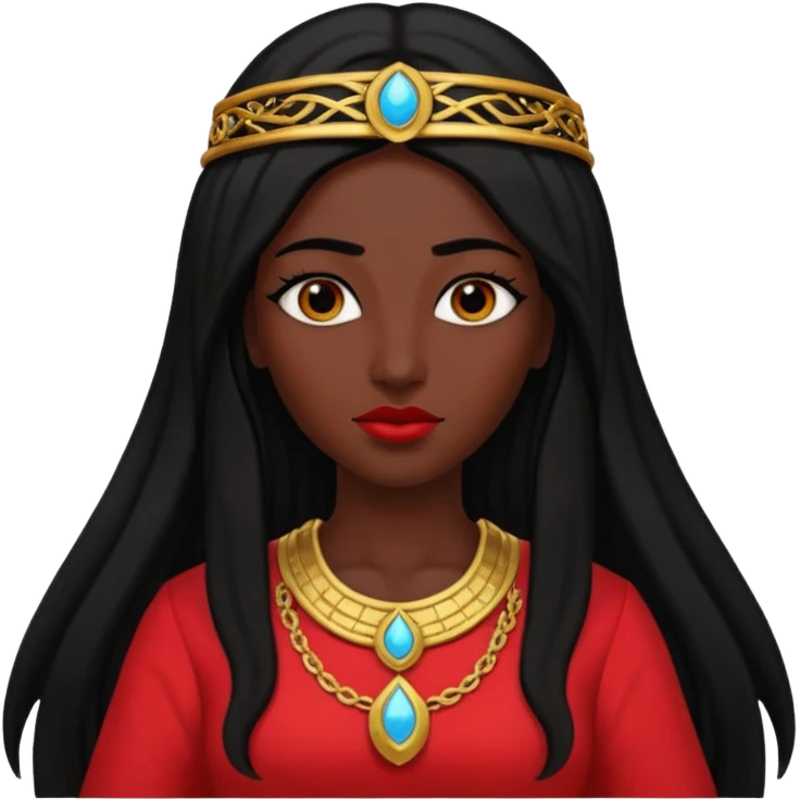 Isis, Mother of Gods from Gods and Goddesses with long black hair, red outfit emoji