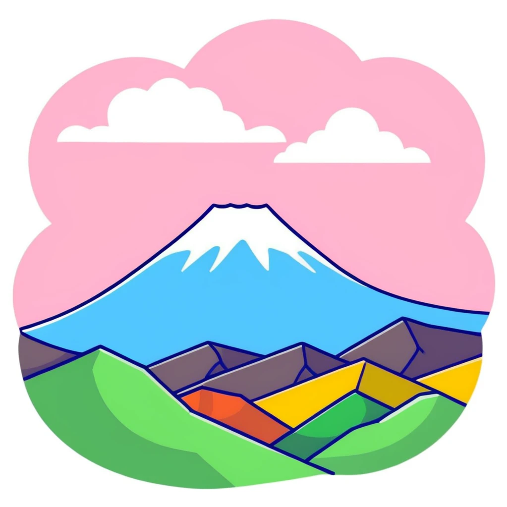 Mount Fuji, snow-capped mountain peak with colorful clouds emoji
