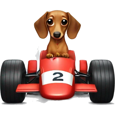mini dachshund in an formula one car  emoji