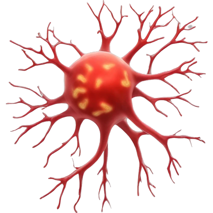 red neuron with cell body, axon, and postsynaptic cleft emoji