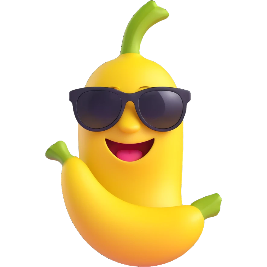 Add cool black sunglasses to the joyful banana, keep the 3D emoji style and no background. emoji