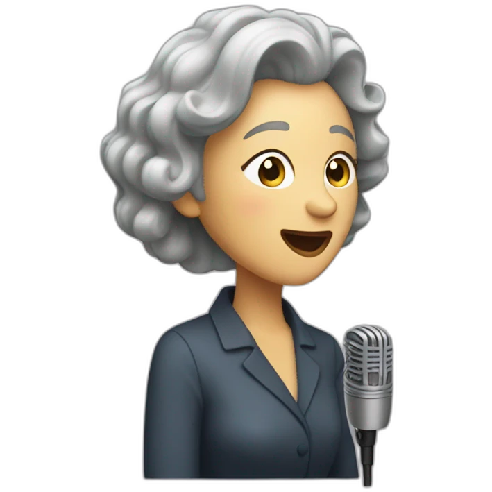 Gray hair woman singing in front of a microphone emoji