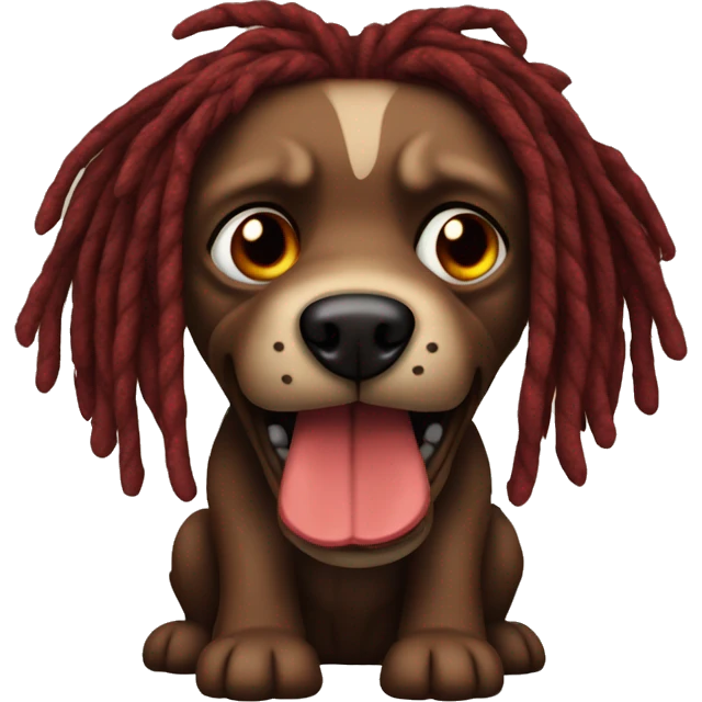 Brown and red stitched demon dog with dreads emoji