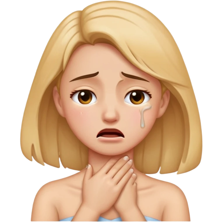 girl holding her neck while crying emoji