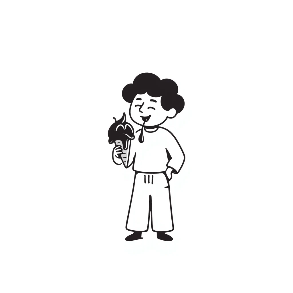Lou eating an ice cream, hand drawn doodle style emoji