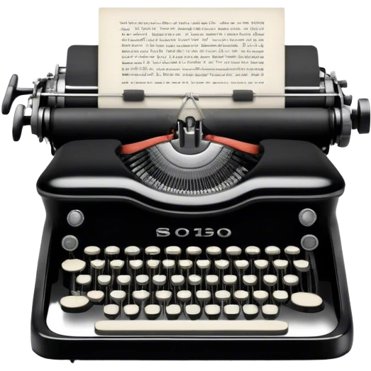 Create an emoji representing screenwriting. The design should feature an open script with visible dialogue and action lines, symbolizing the writing of a screenplay. Include a classic typewriter or a modern writing device, such as a laptop, to signify the process of creating a script. Optionally, add elements like a film reel or director's chair to emphasize the cinematic aspect of screenwriting. Use a professional color palette with black, white, and subtle metallic tones. Do not include any emojis or smiley faces. Make the background transparent. emoji