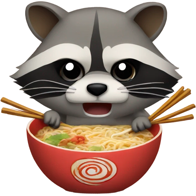 Angry raccoon eating ramen emoji