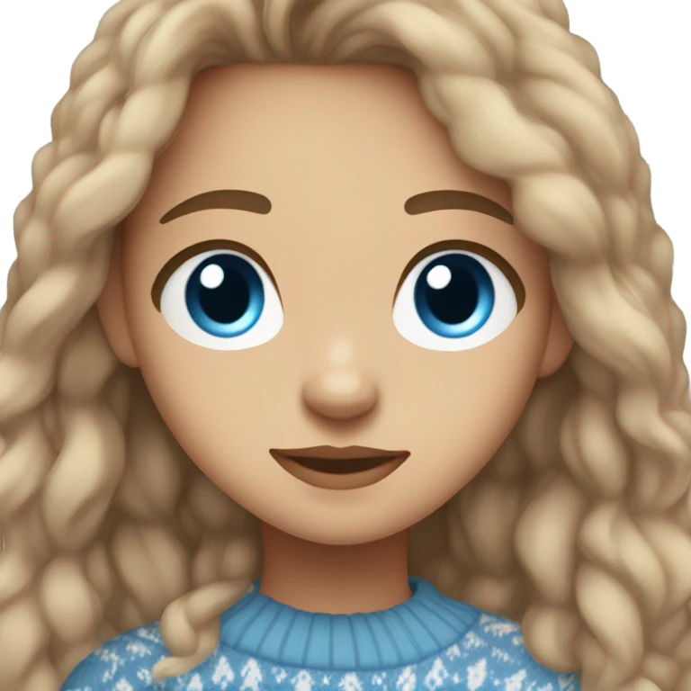 light skin brown hair blue eyes long hair girl wearing aesthetic sweater emoji