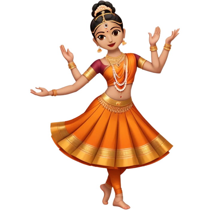 cinematic-realistic-bharatanatyam-dance-emoji,-depicted-as-an-elegant-classical-indian-dance-performance-with-graceful-poses,-intricate-costumes,-and-expressive-hand-gestures,-rendered-with-rich-textures-and-warm-dramatic-lighting, single dancer emoji