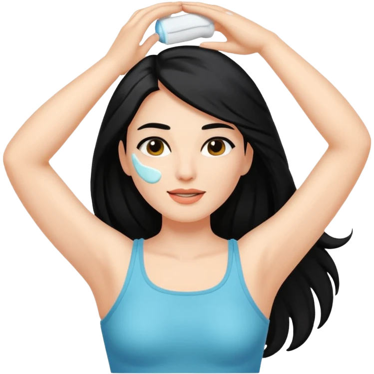 woman black long hair shaving armpit with cream on armpit emoji