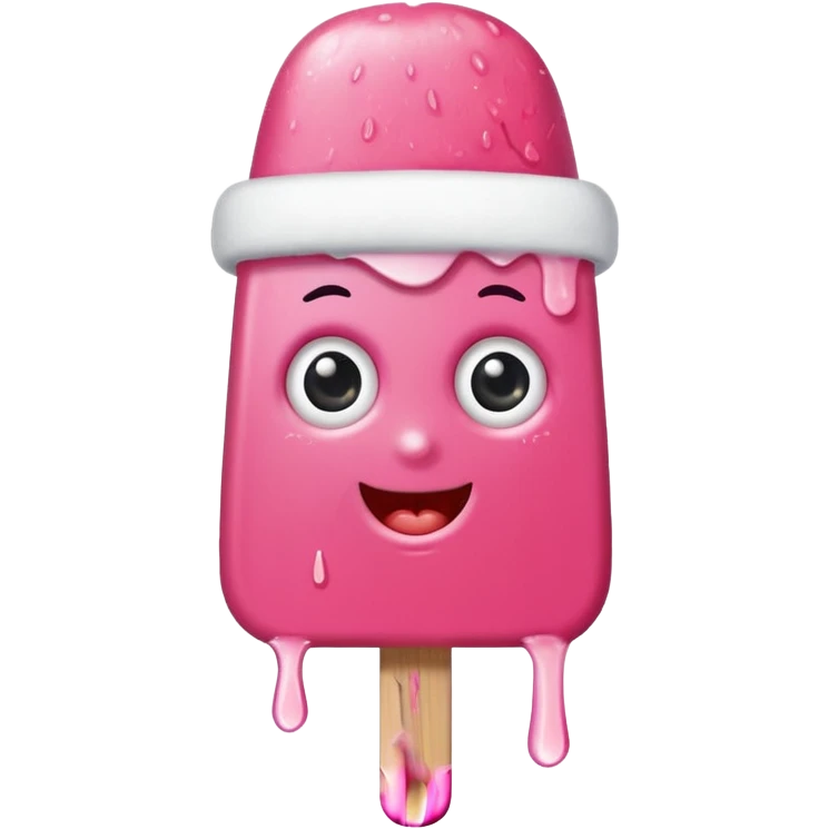 happy pink popsicle with eyes and white beanie emoji