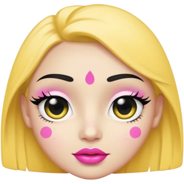 Yellow face with cute eyes pink lips and black dot shaped bindi emoji