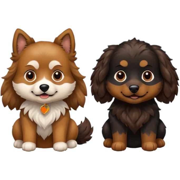 two dogs with wavy hair, one black and brown, one shades of brown, no white with mountains emoji