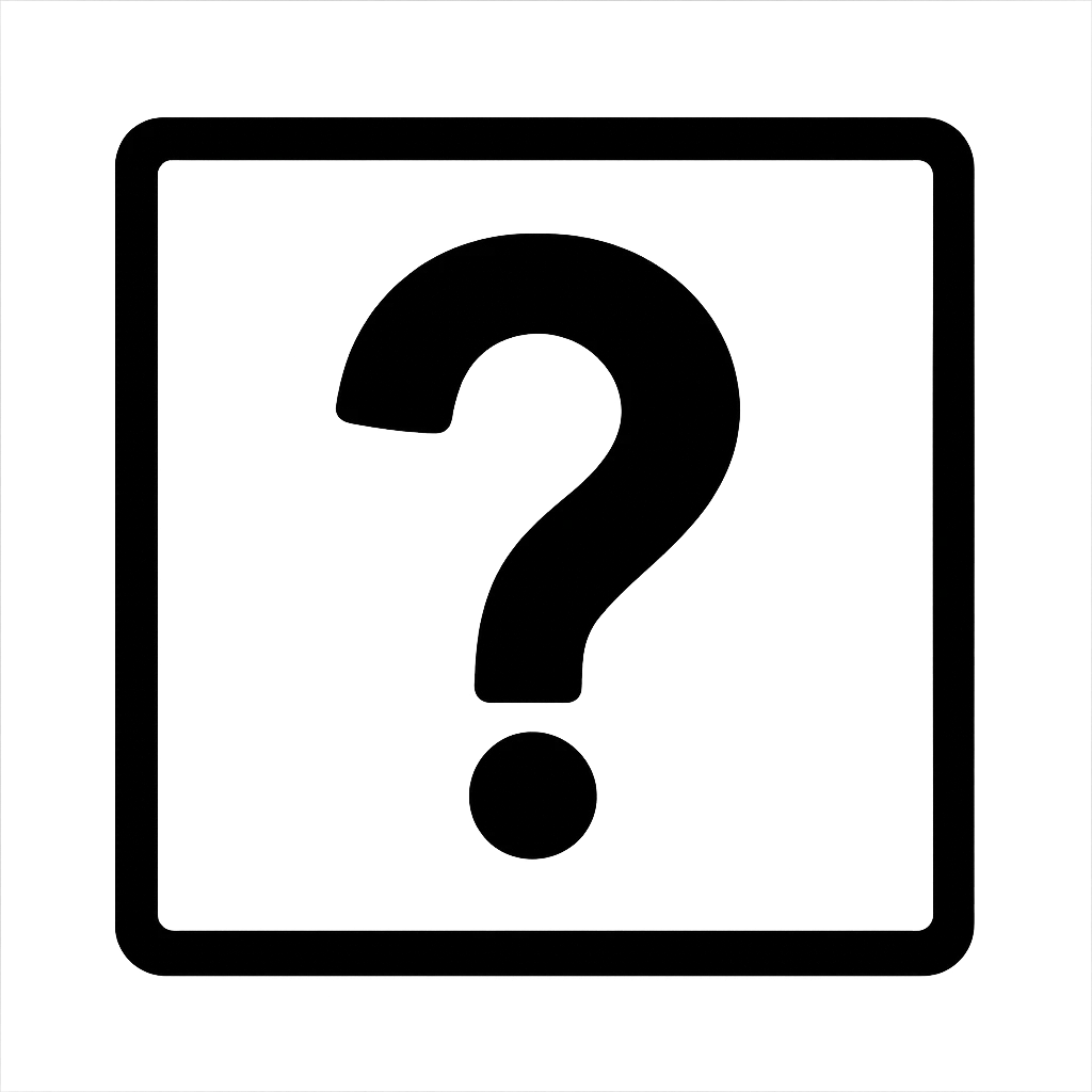 Create a simple square with a central question mark in a minimal style, without any wood effect, and with no background. emoji