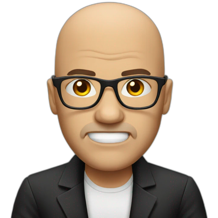 Angry bald man glasses, black jacket emoji