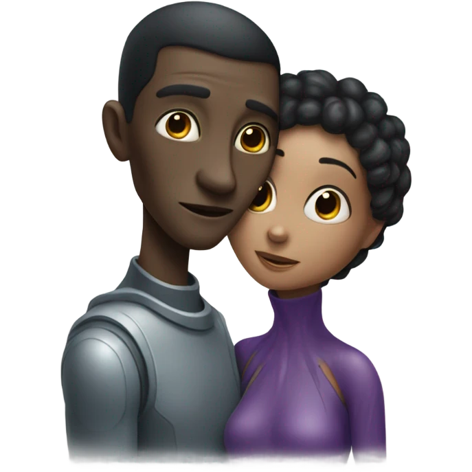 alien woman hugs man emoji