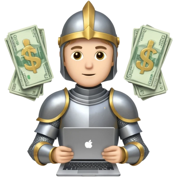 Knight with laptop and money emoji