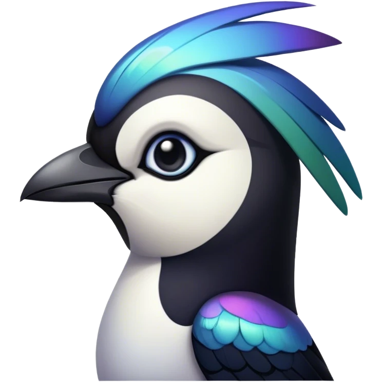 Cinematic Noble Magpie Portrait Emoji, Poised and sleek, with striking, iridescent black and white plumage, a sharp, inquisitive beak, and intense, observant eyes, Simplified yet sharp and sophisticated features, highly detailed, glowing with a soft, urban gleam, high shine, intelligent and graceful, stylized with an air of mischievous charm, focused and alert, soft glowing outline, capturing the essence of a watchful and confident magpie that appears ready to dart out of the screen with effortless authority! emoji