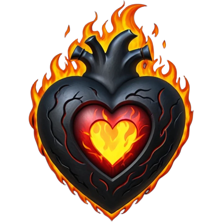 realistic gothic heart with a dark flame emoji