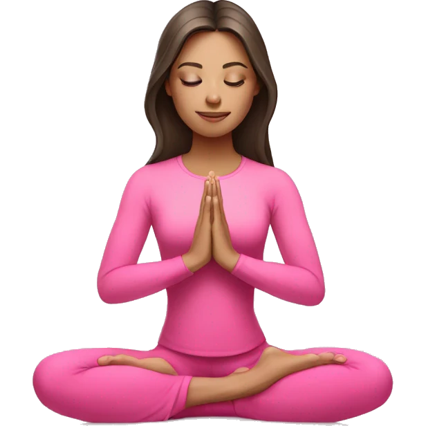 White Brunette Girl doing praying yoga pose in pink tones  emoji